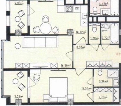 2-к квартира, 7/14 эт., 73м²