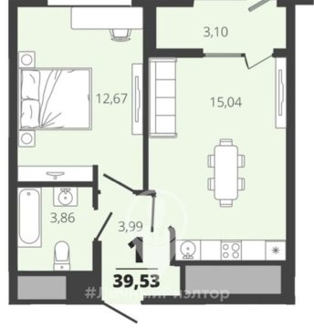 1-к квартира, 4/19 эт., 39м²