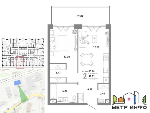 2-к квартира, 12/33 эт., 65м²