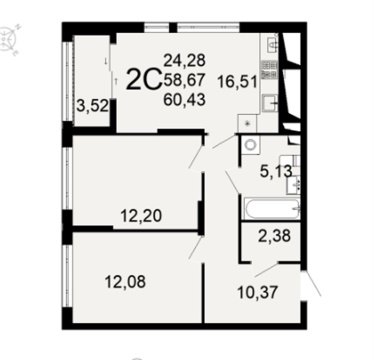 2-к квартира, 20/27 эт., 60м²