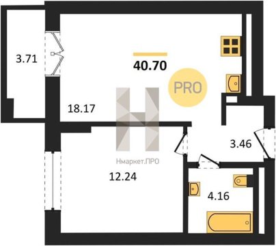 1-к квартира, 24/24 эт., 40м²