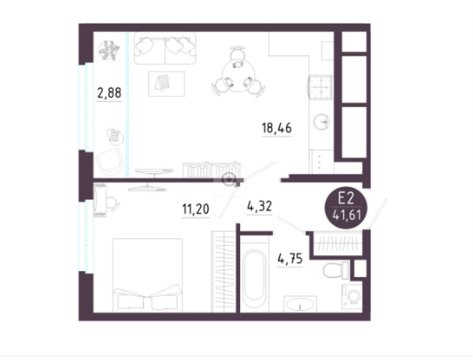 1-к квартира, 3/18 эт., 41м²