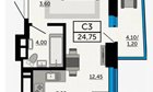 Студия, 8/25 эт., 25м²